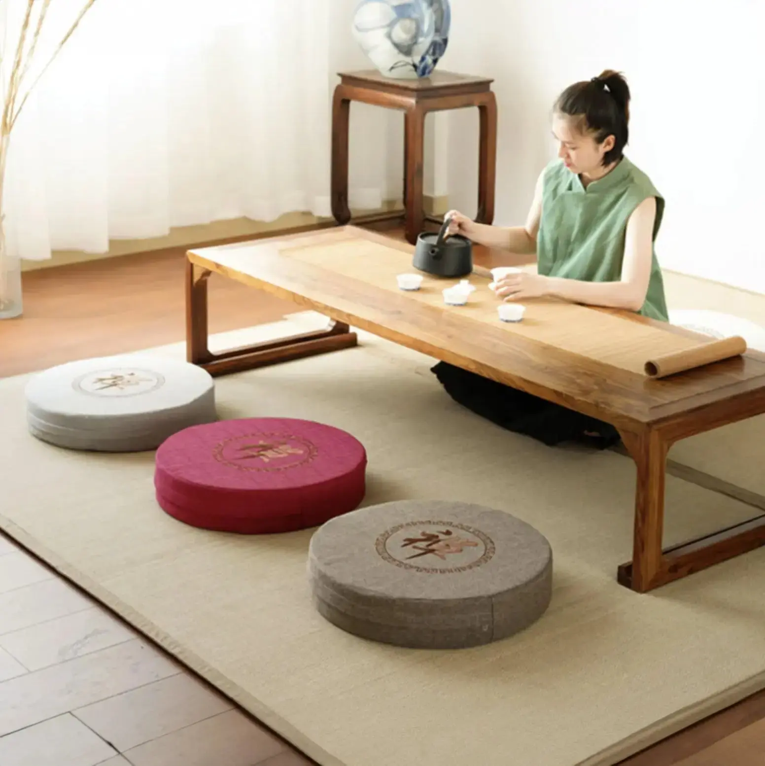 Coussin japonais rond de méditation 'Shusu'